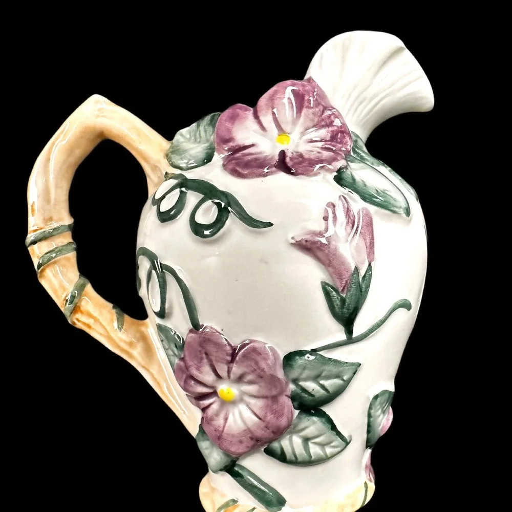 Vintage 1991 Fitz & Floyd Purple Violets Handpainted Flowers Creamer & Sugar Set
